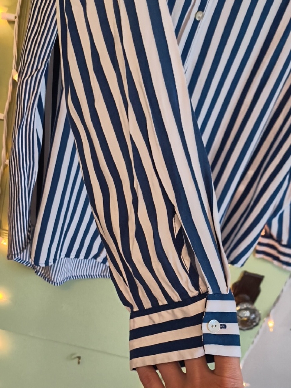 Women's Jane & Delancey Navy White Vertical Stripe Button Up & Back Blouse XL - Picture 6 of 11